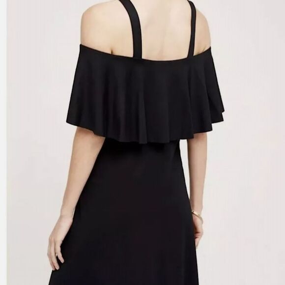 Anthropologie Mauve Black Off Shoulder Ruffled Flare Mini Dress Event Party - Picture 3 of 11